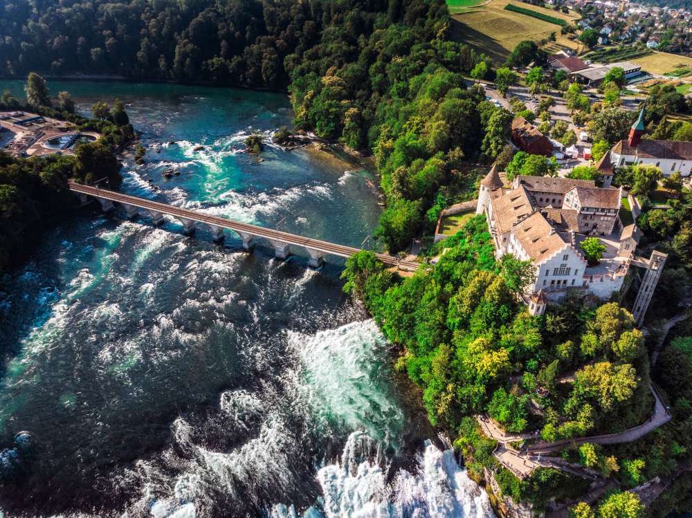 Panoramic-views-of-the-Rhine-Falls-in-Switzerland